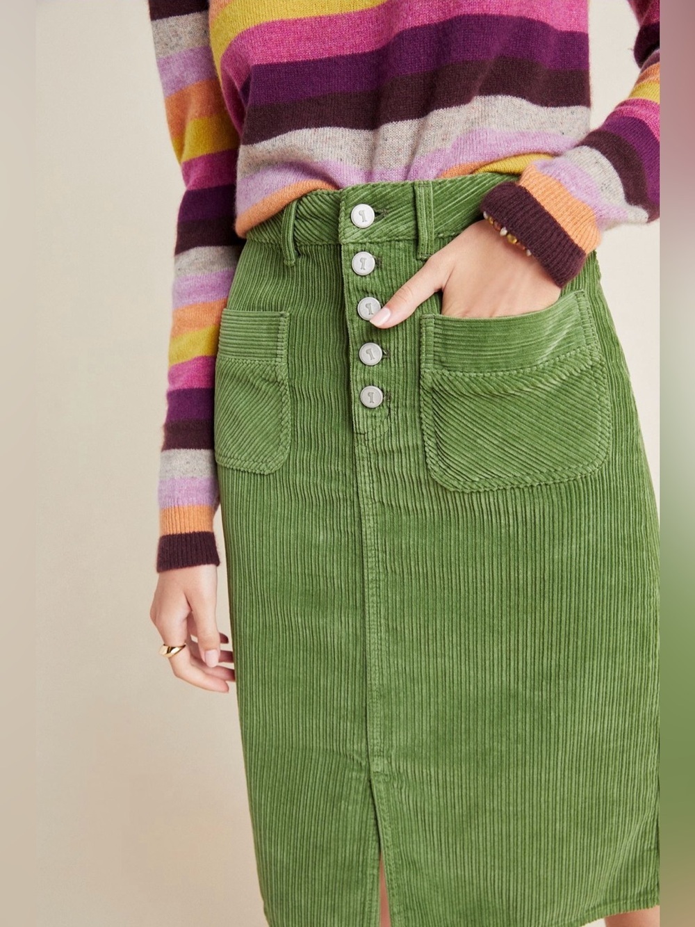 Pilcro and The Letterpress Corduroy Pencil Skirt Grass Green Sizes 0, 2, 4